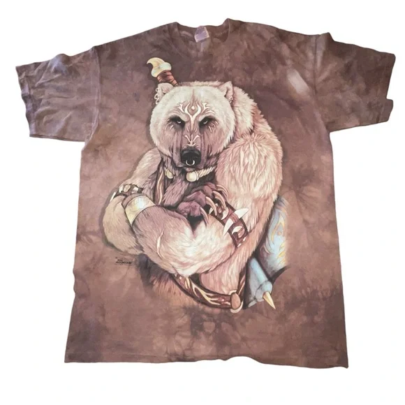 The Mountain Men’s Vintage T Shirt Size Large Brown Grizzly Bear Print 100% Cott - Picture 1 of 3